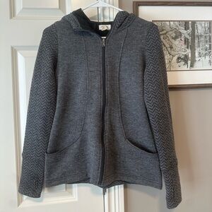 Gray Wool Blend Hooded Zip-Up Jacket